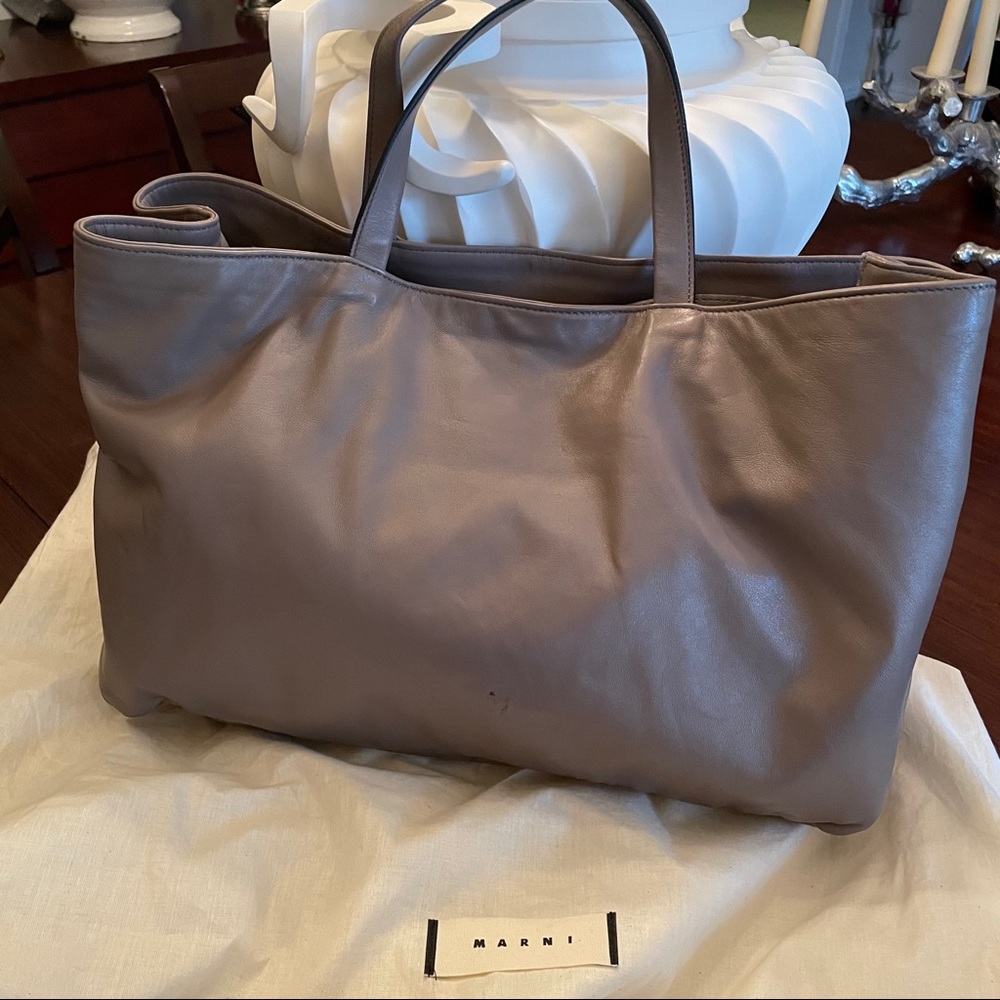 MARNI soft napa taupe leather tote